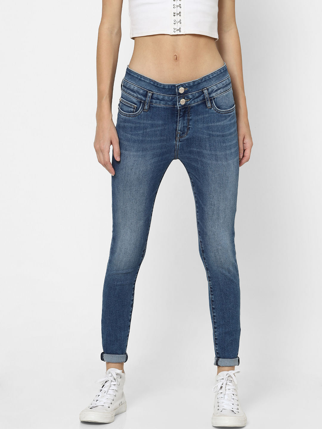 Blue Mid Rise Carmen Skinny Jeans