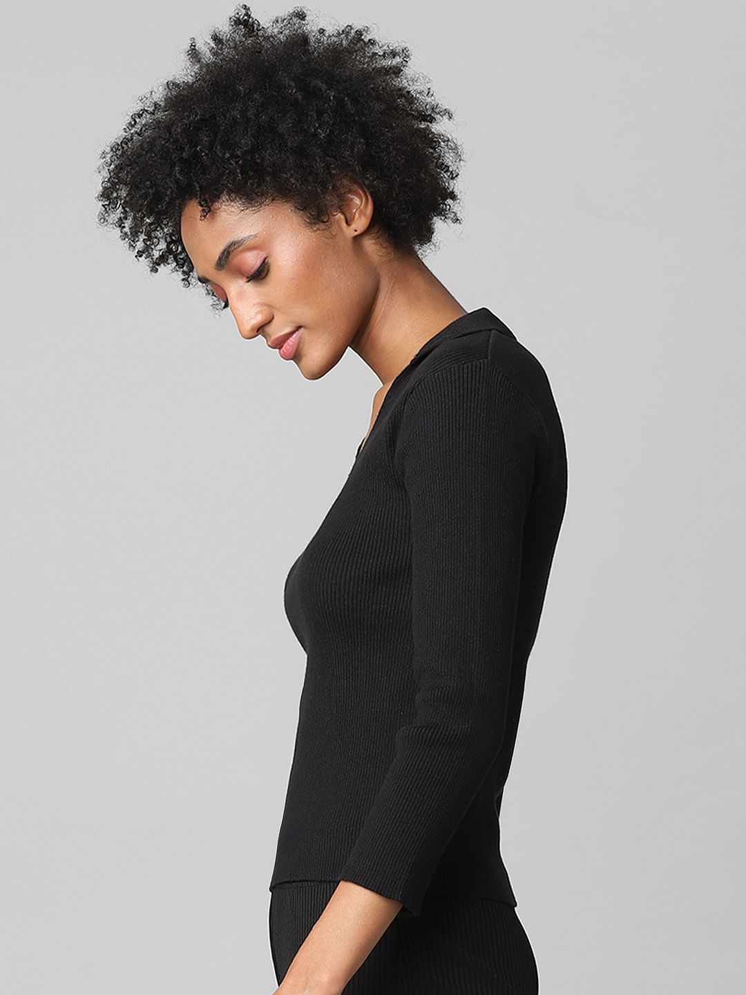 Black Ribbed Co-Ord Pullover