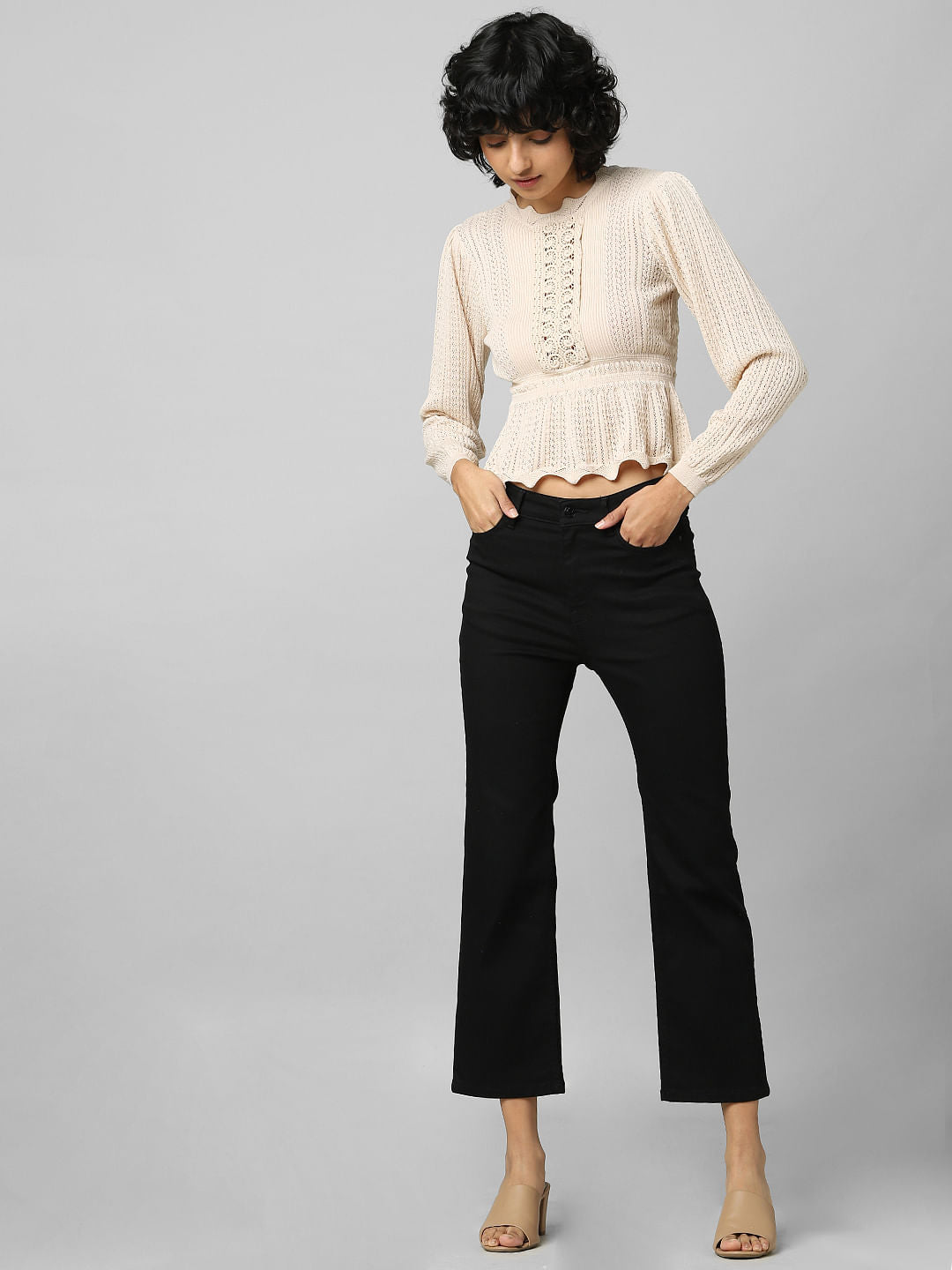 Beige Lace Cable Knit Pullover