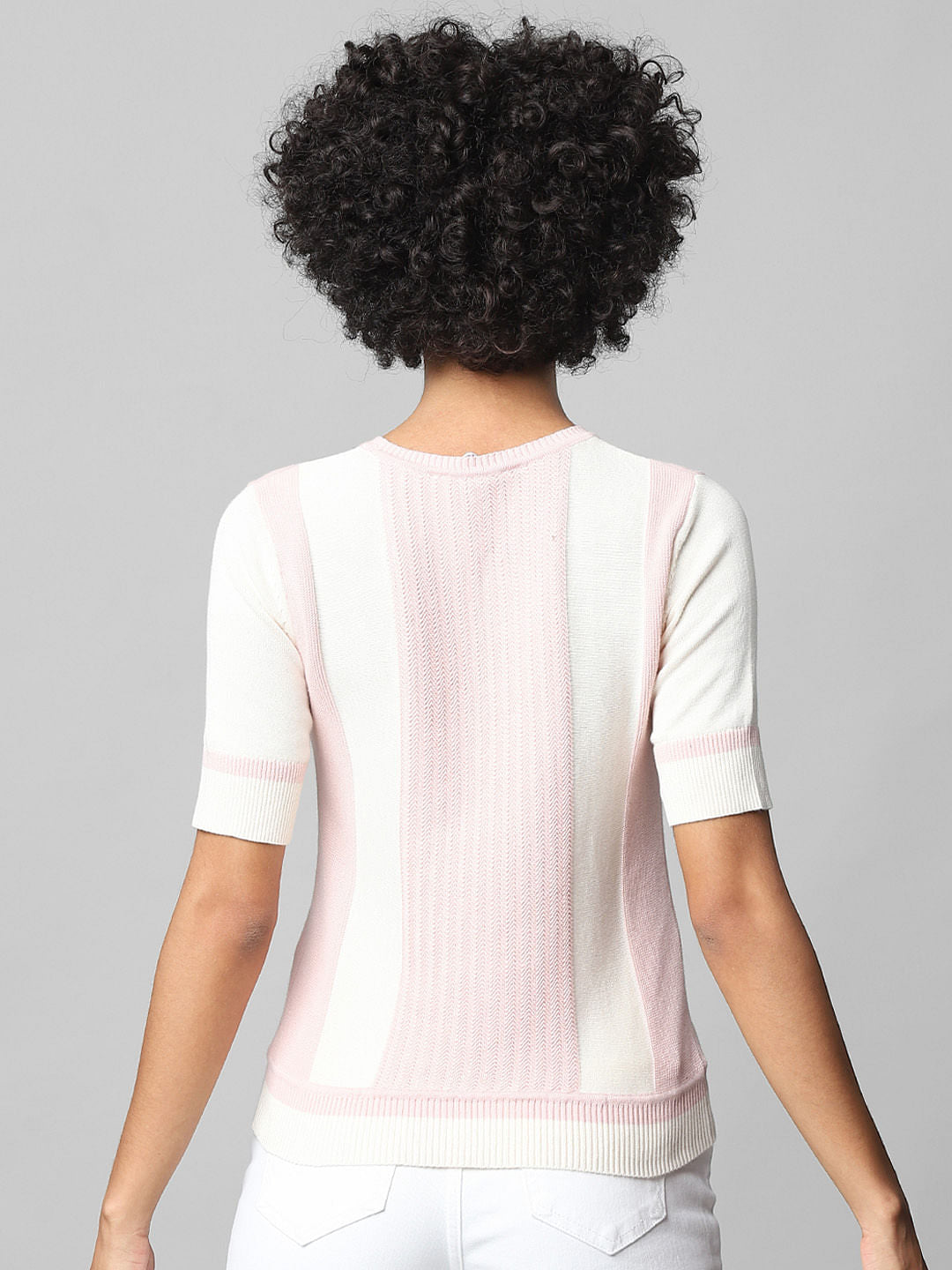 White Colourblocked Knit Top