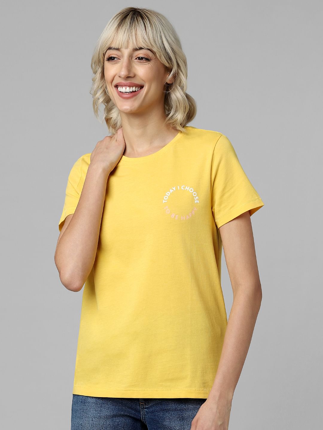 Yellow Organic Cotton Slogan Print T-Shirt