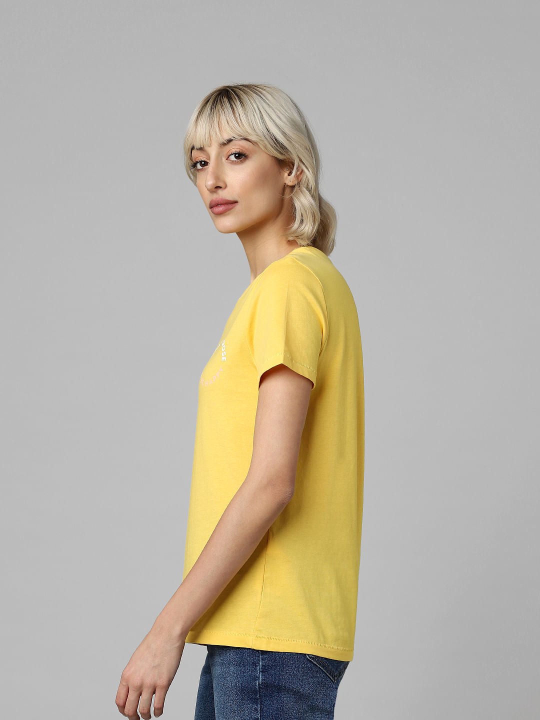 Yellow Organic Cotton Slogan Print T-Shirt