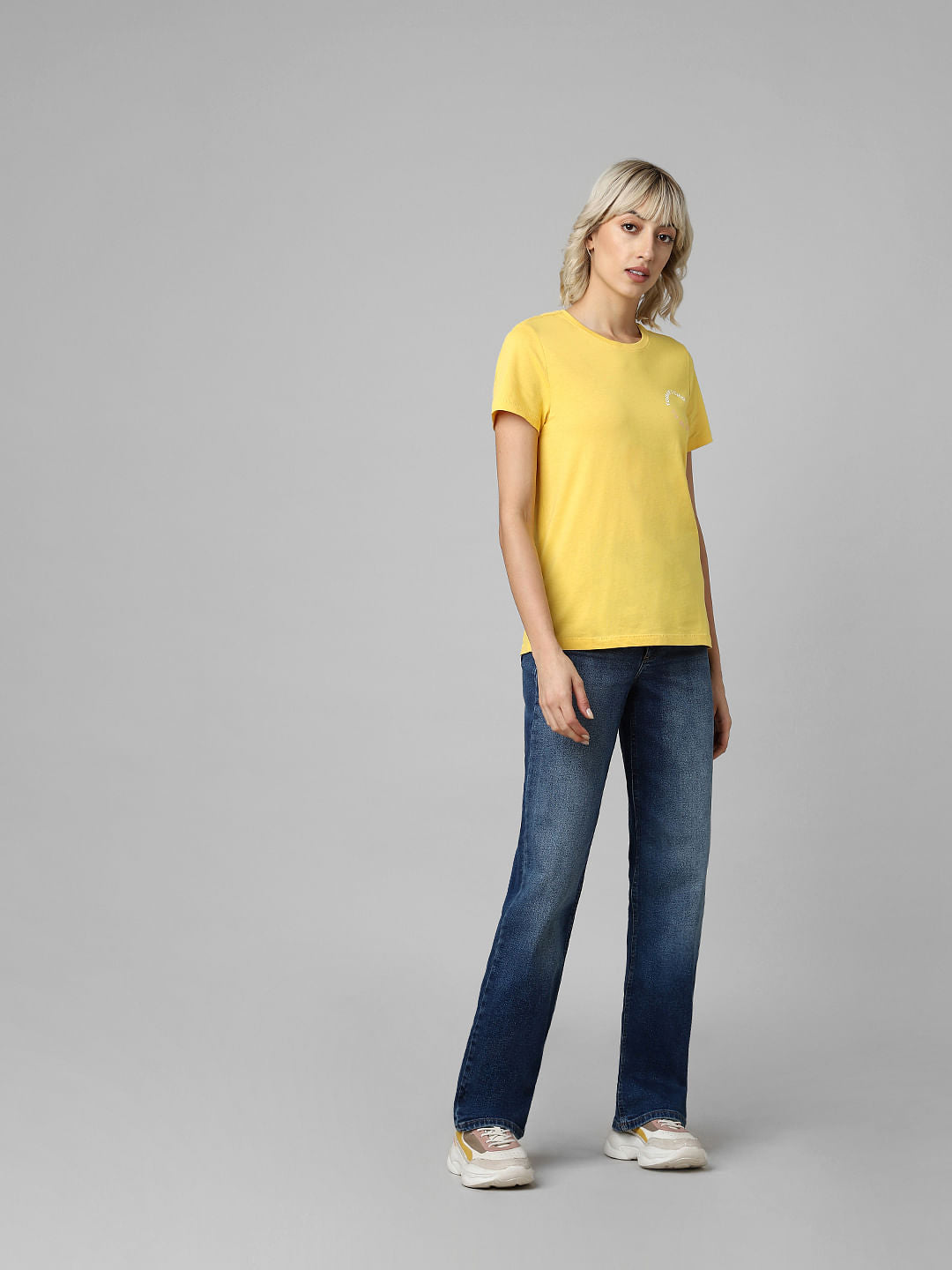 Yellow Organic Cotton Slogan Print T-Shirt