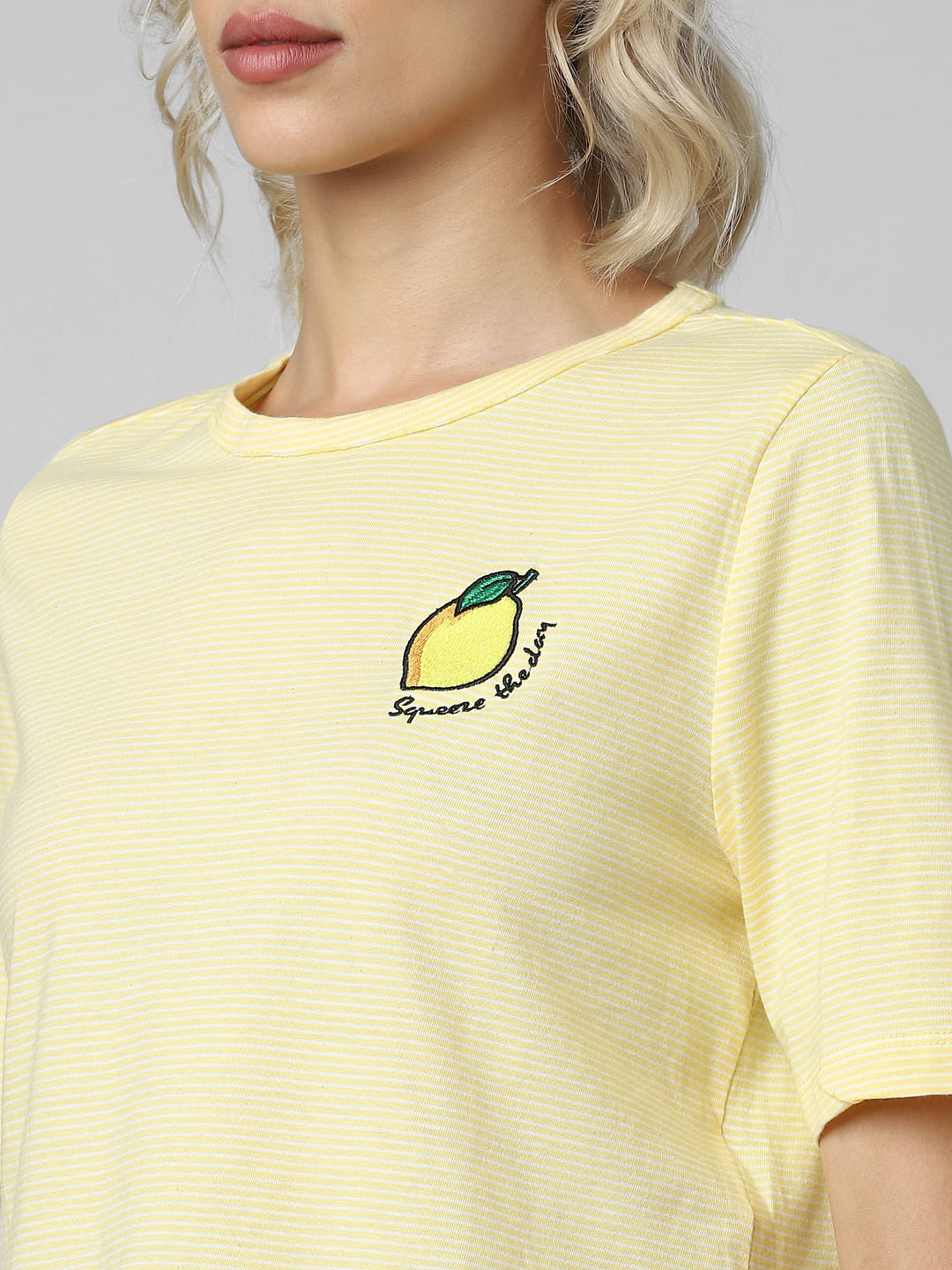 Yellow Striped Embroidered T-Shirt