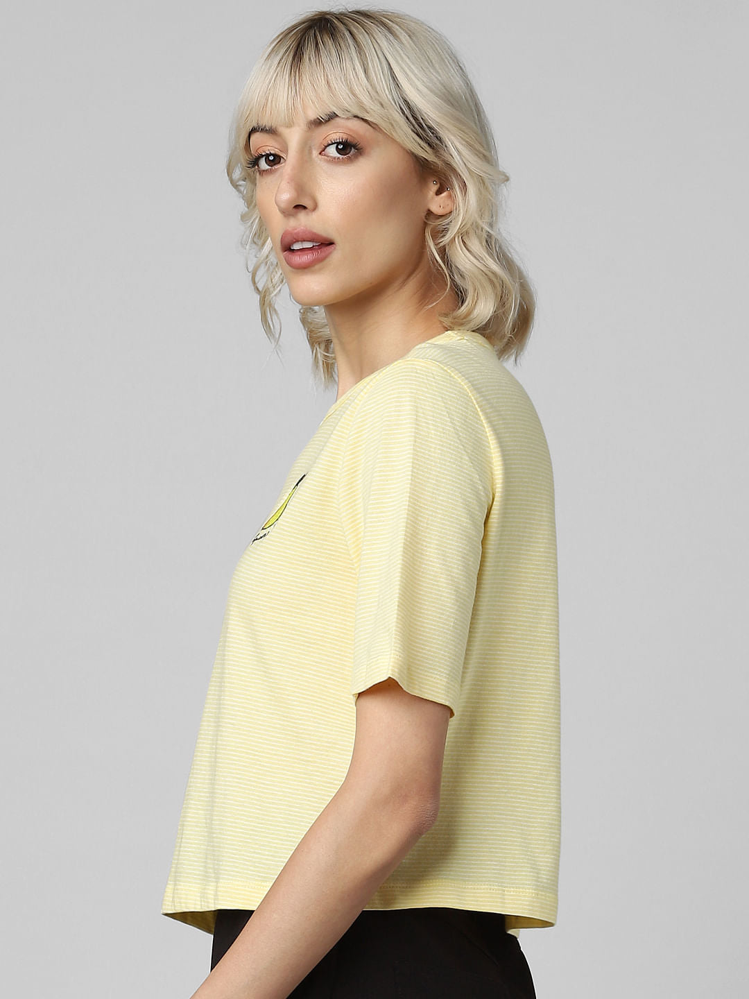 Yellow Striped Embroidered T-Shirt
