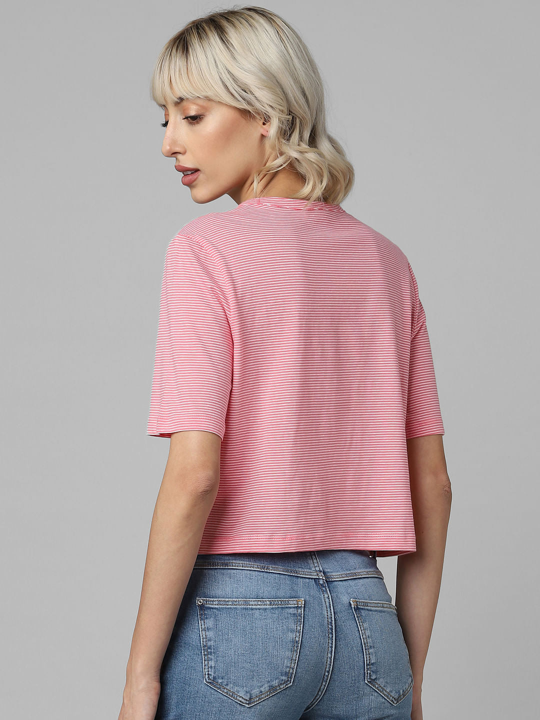 Pink Striped Embroidered T-Shirt