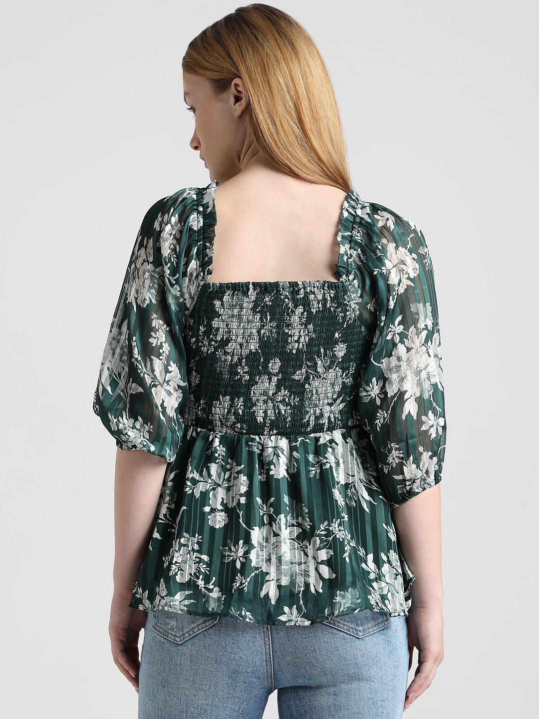 Green Floral Peplum Top