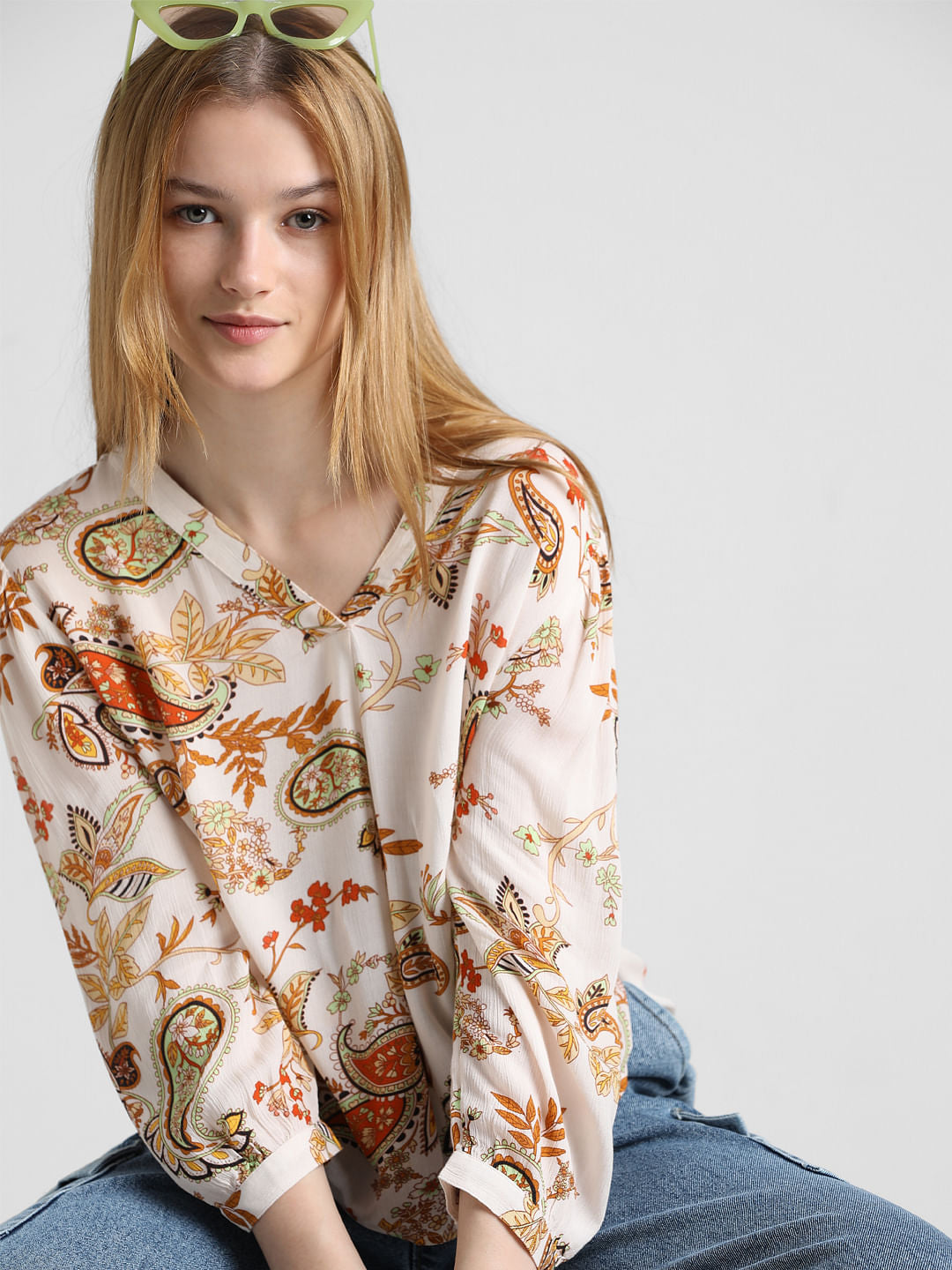 Beige Paisley Print Top
