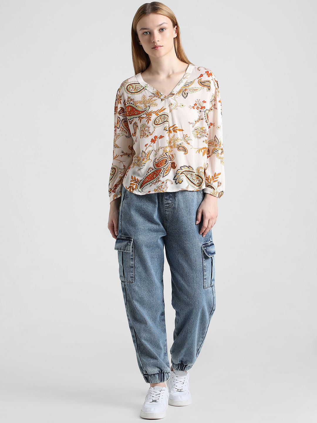 Beige Paisley Print Top