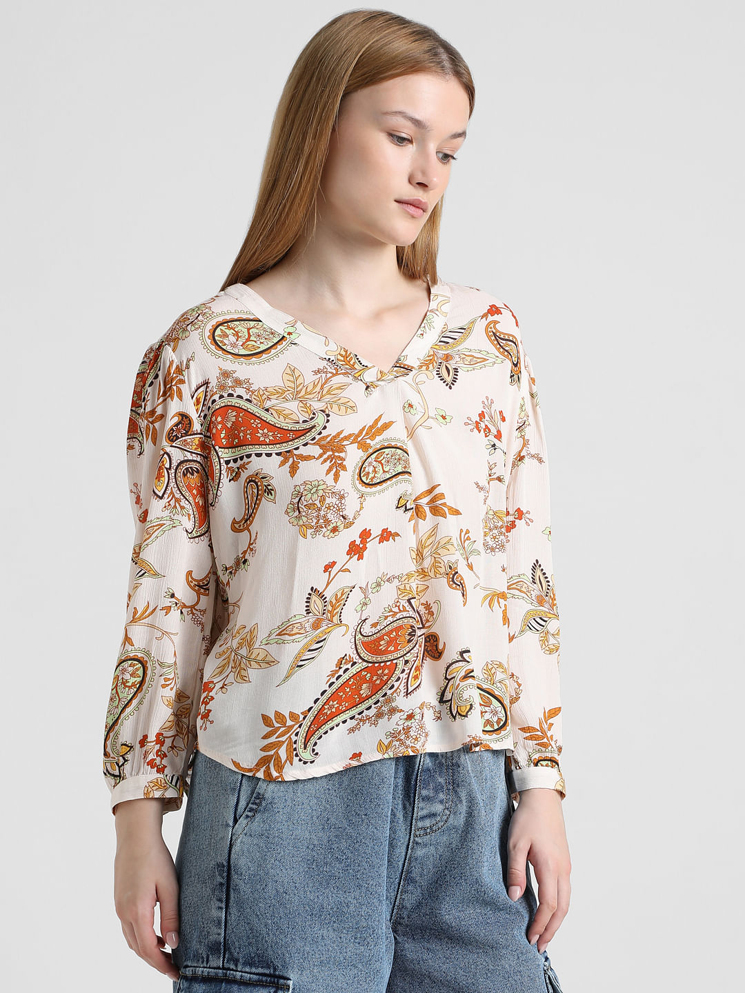 Beige Paisley Print Top