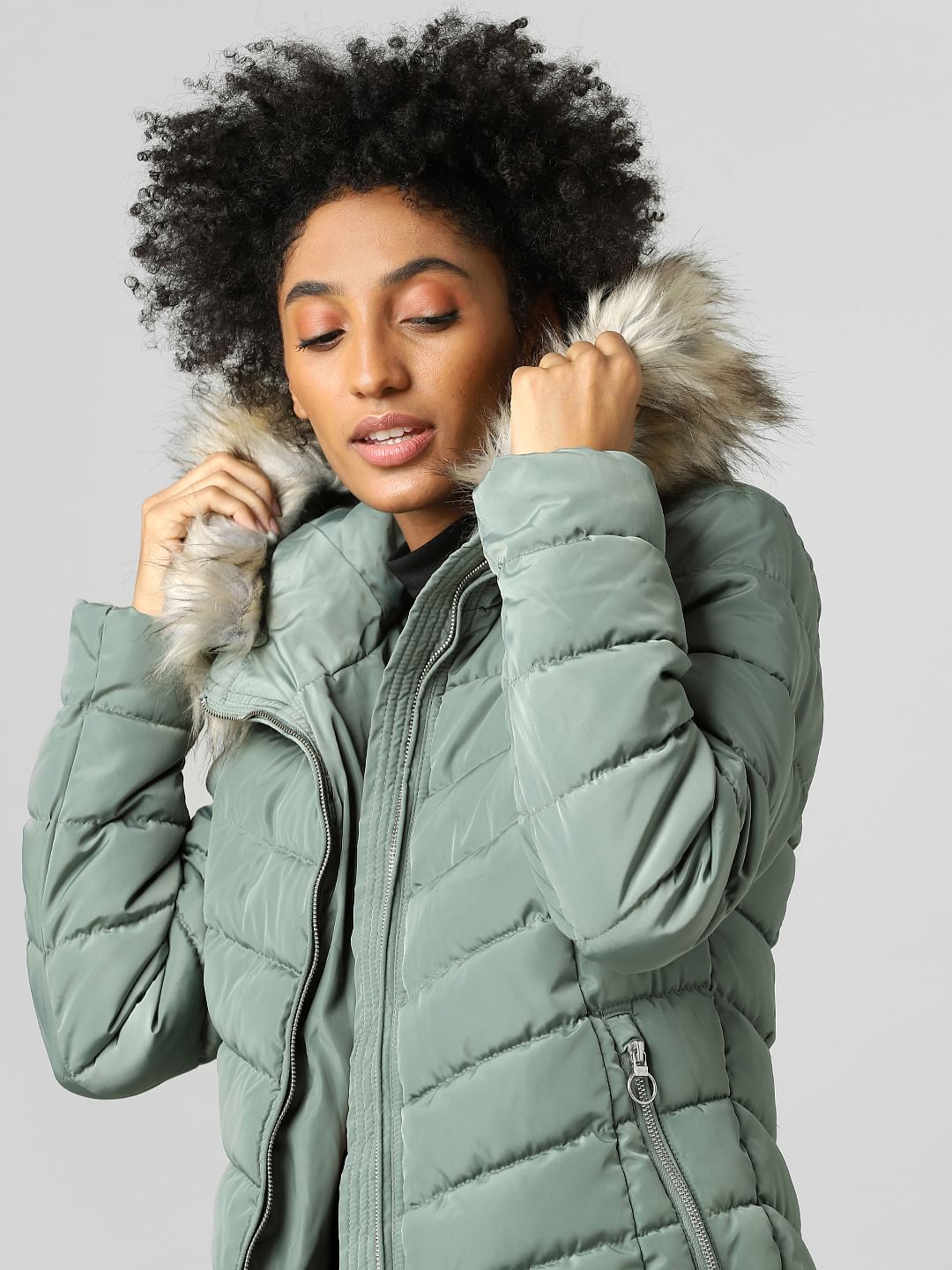 Sea Green Hooded Puffer Jacket