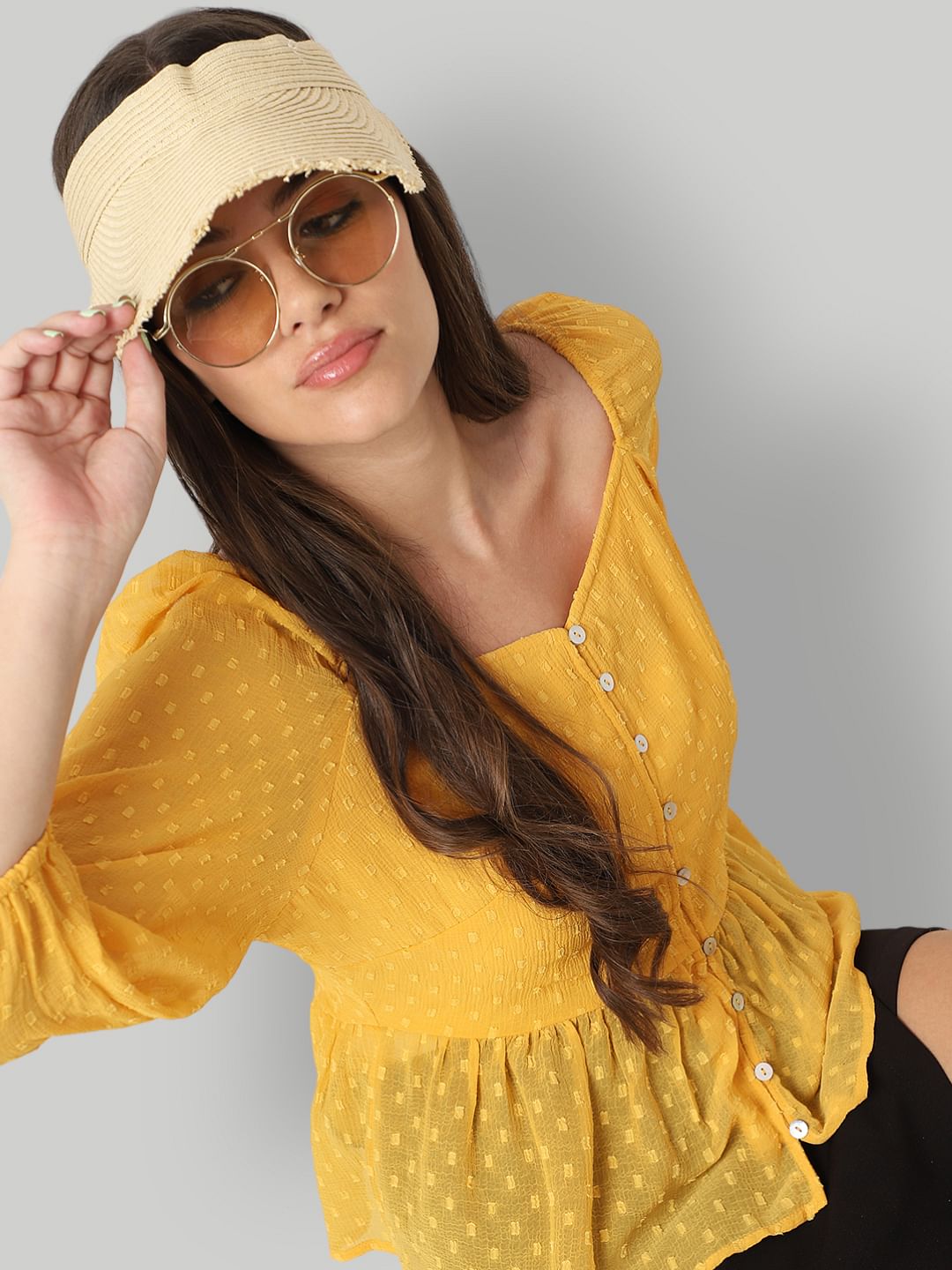 Yellow Textured Peplum Top
