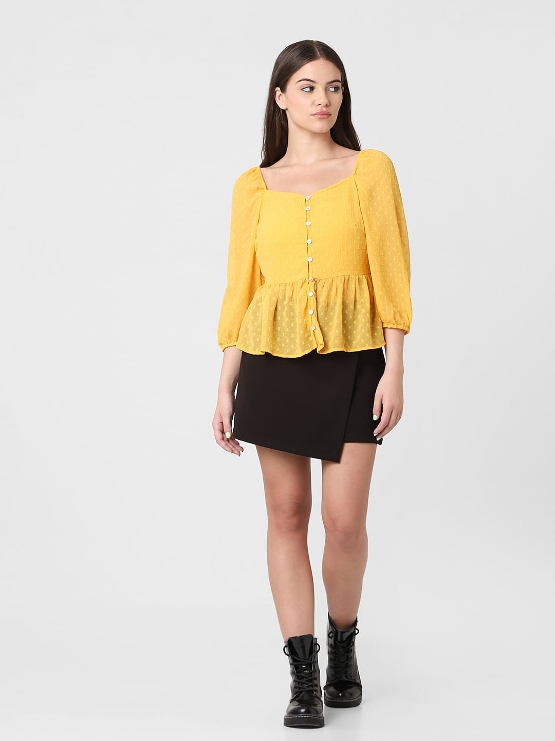 Yellow Textured Peplum Top