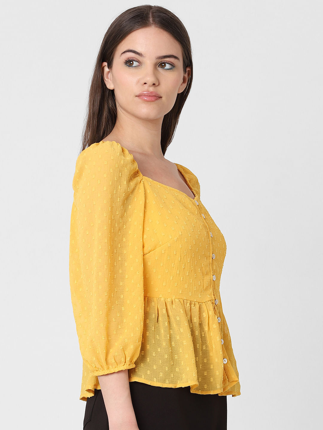 Yellow Textured Peplum Top