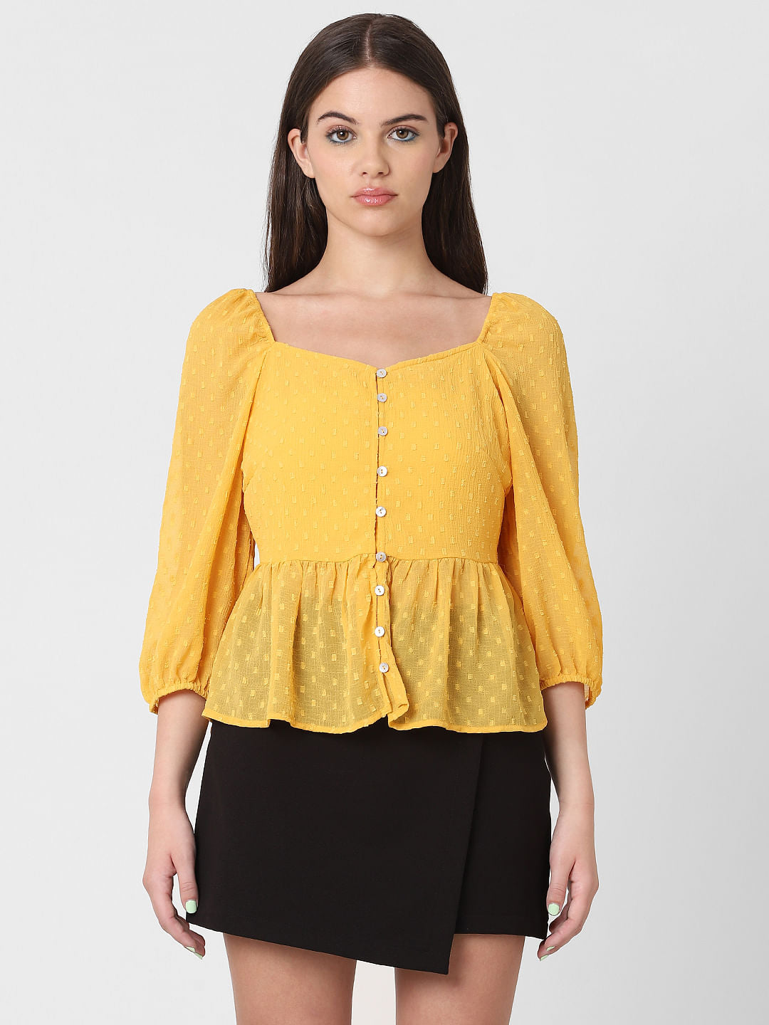 Yellow Textured Peplum Top
