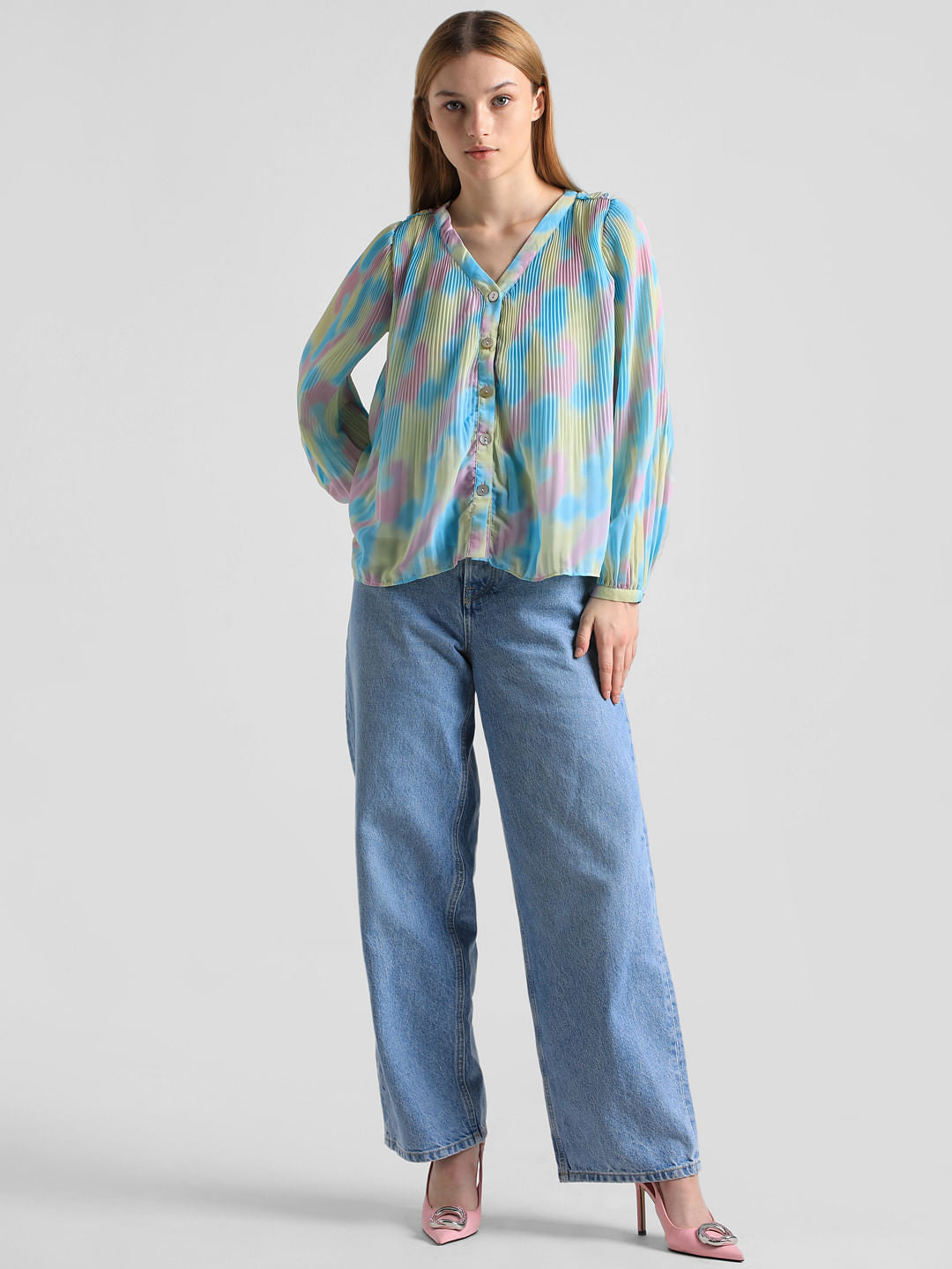 Green Pleated Ombre Top