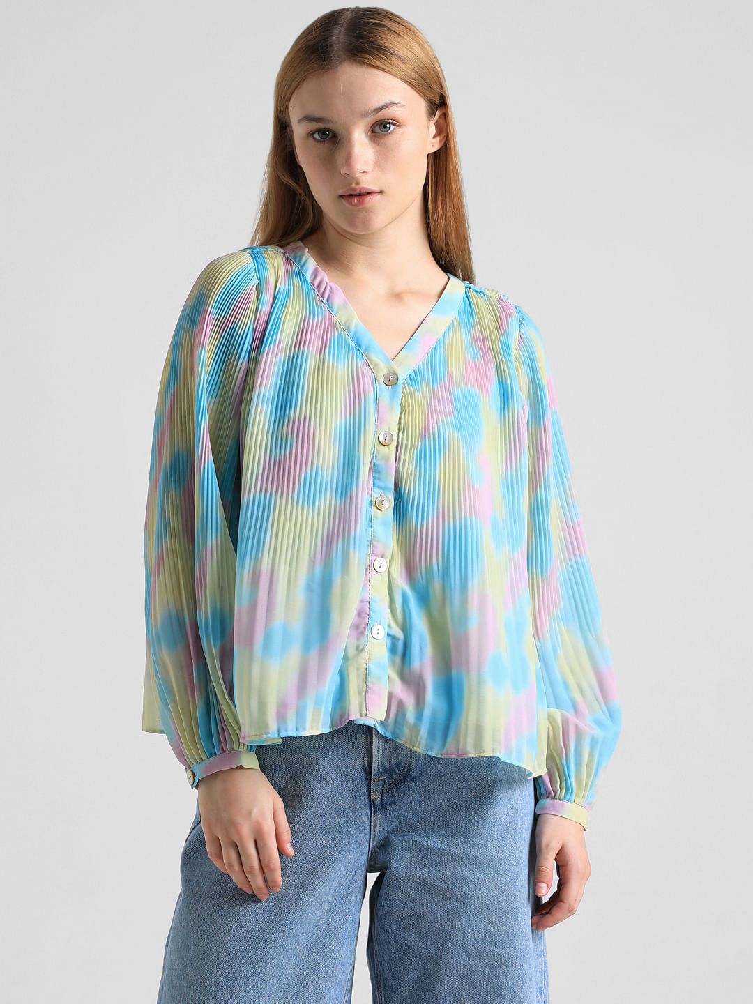 Green Pleated Ombre Top