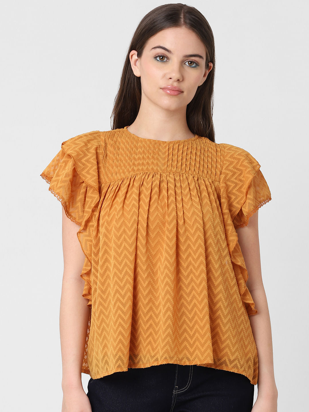 Golden Textured Frill Top
