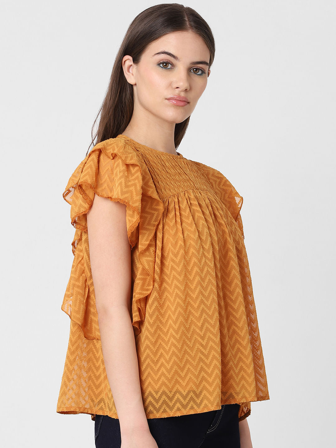 Golden Textured Frill Top
