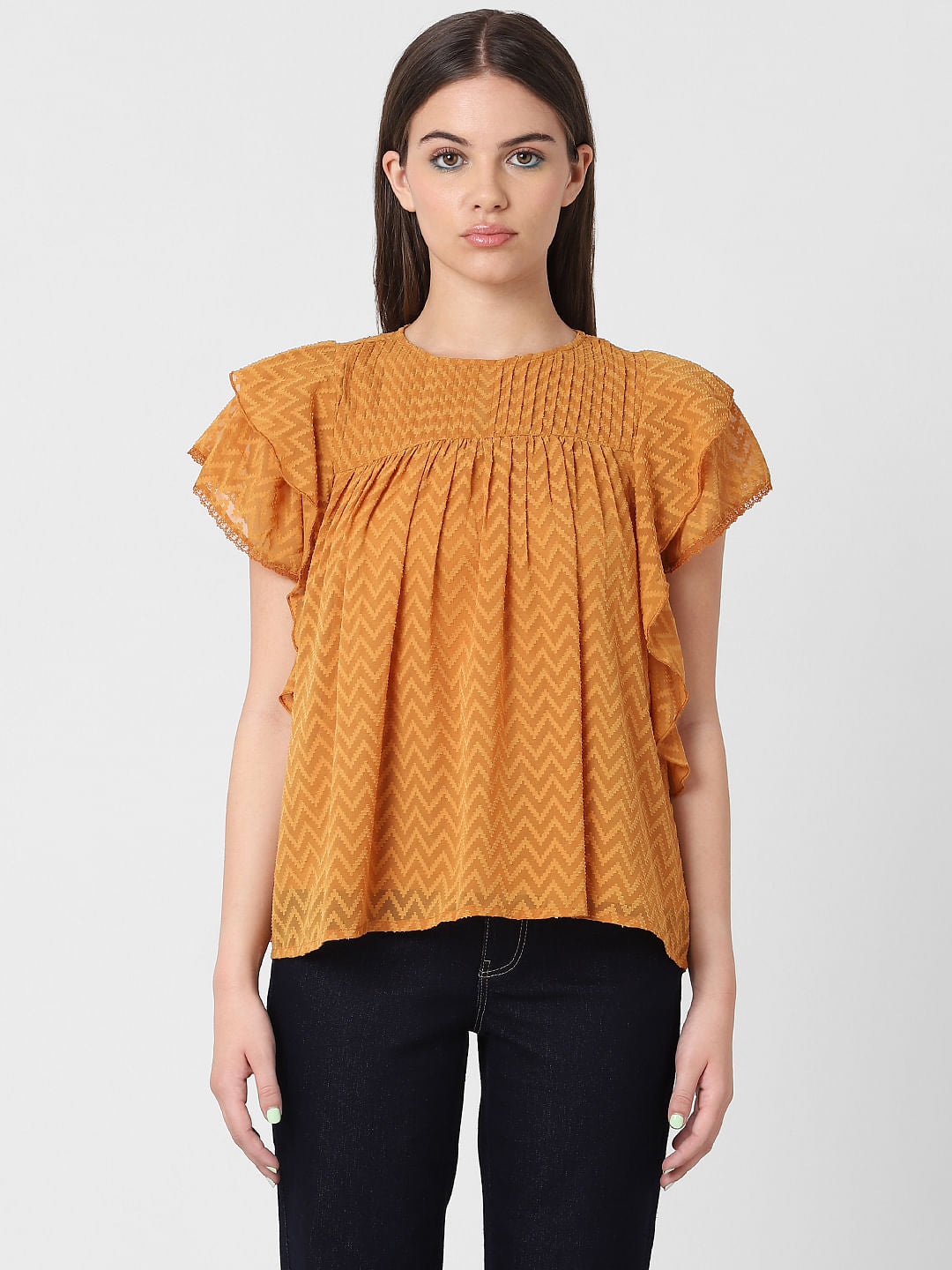 Golden Textured Frill Top