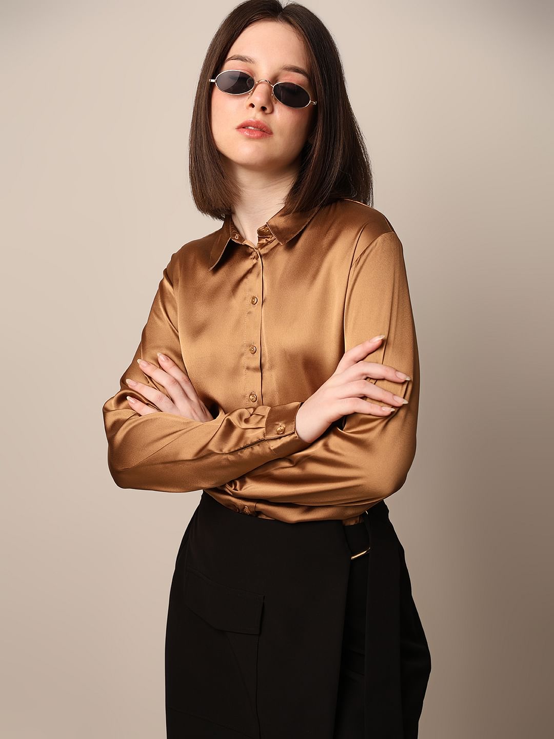 Brown Satin Shirt