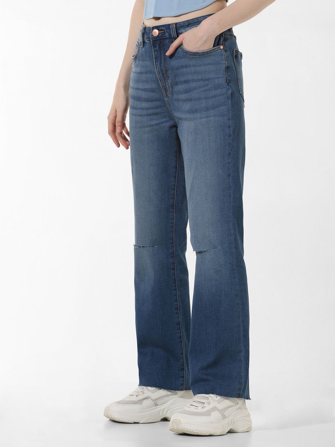Blue High Rise Ripped Paola Flared Jeans