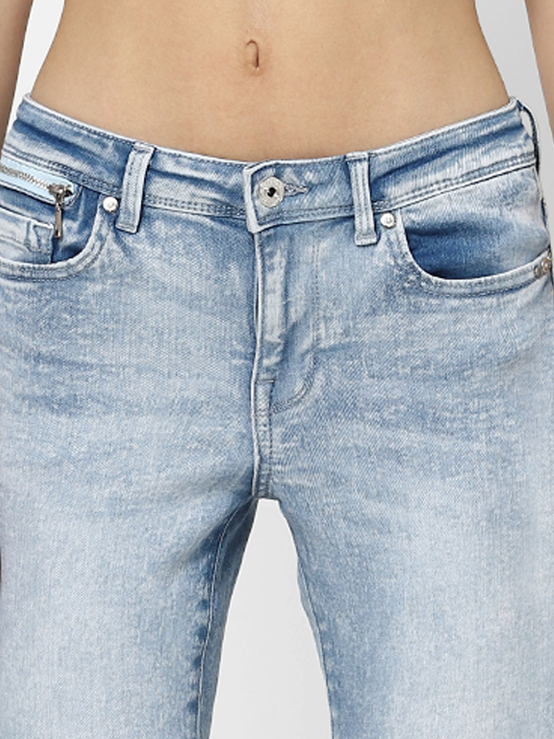 Light Blue Mid Rise Washed Skinny Jeans