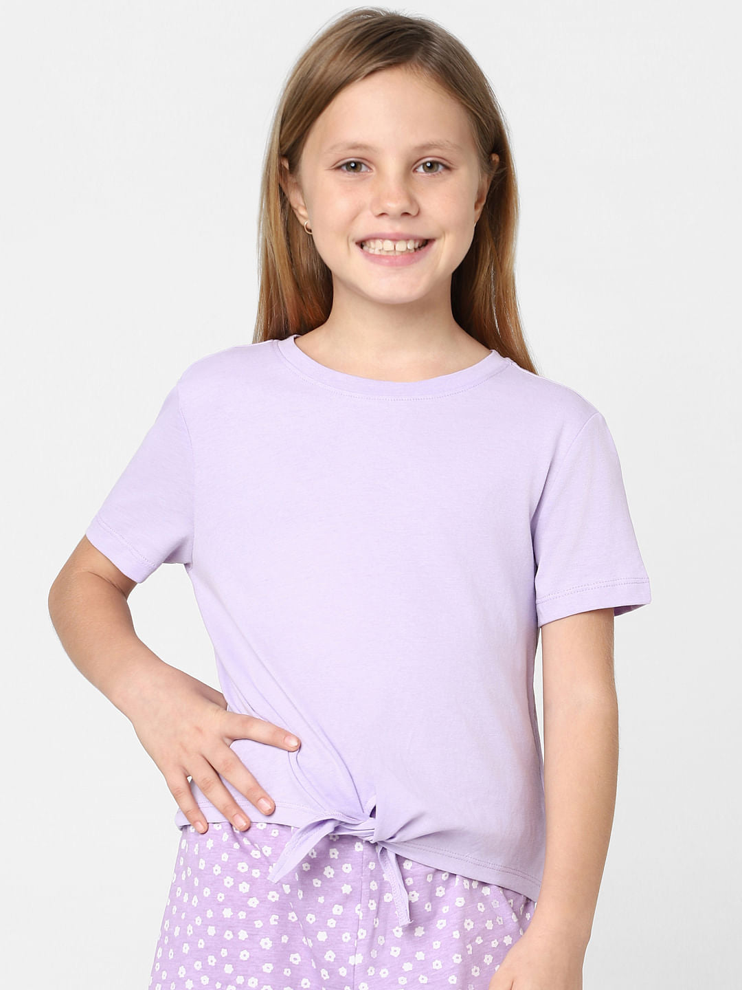 Girls Purple Front Knot T-Shirt