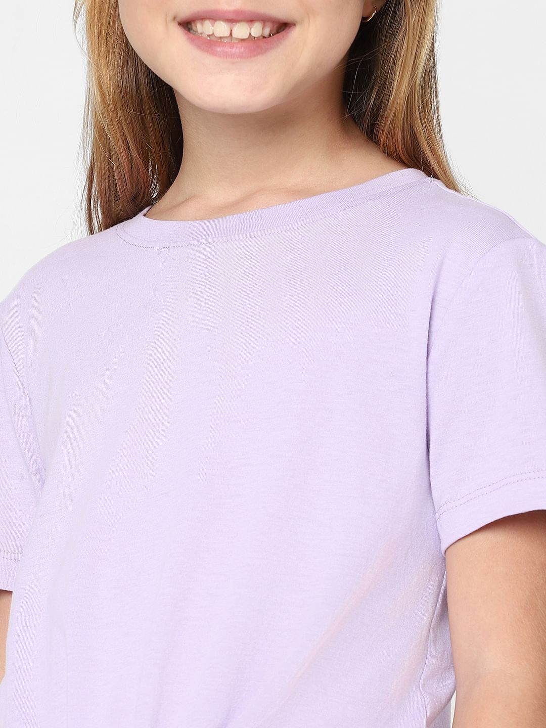 Girls Purple Front Knot T-Shirt
