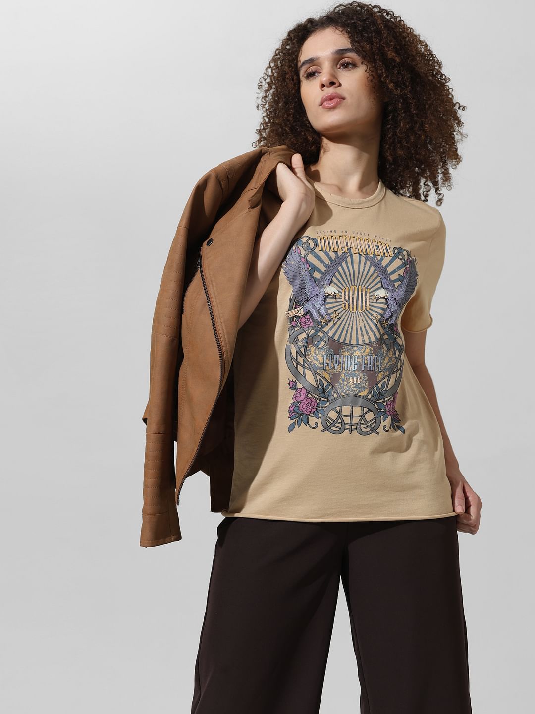 Beige Graphic Print T-Shirt