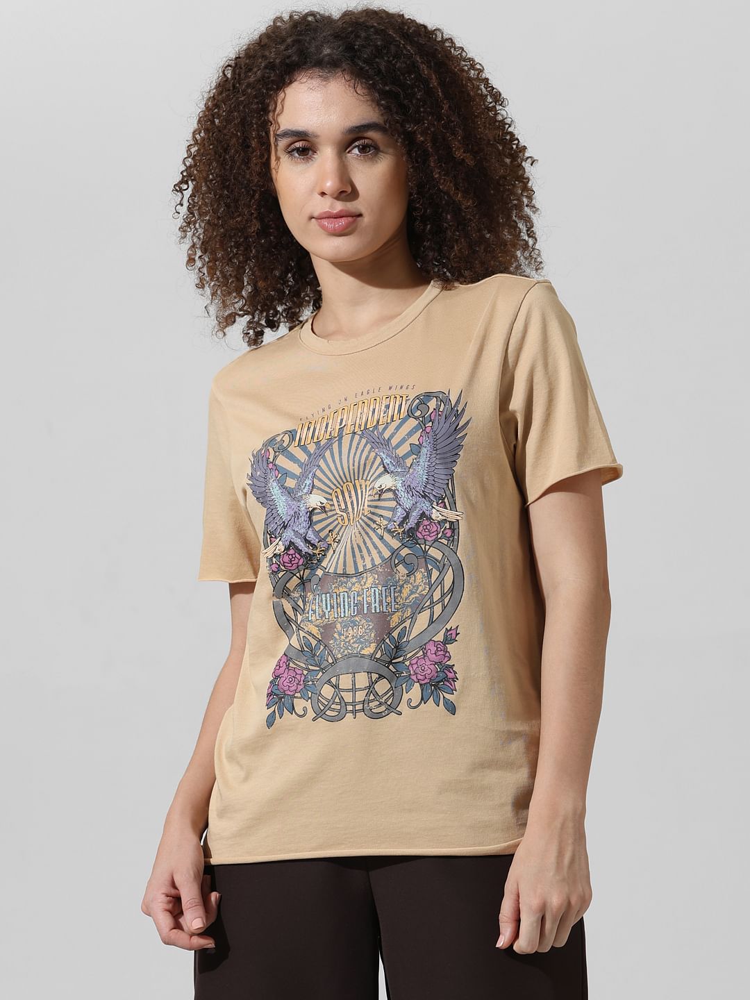 Beige Graphic Print T-Shirt