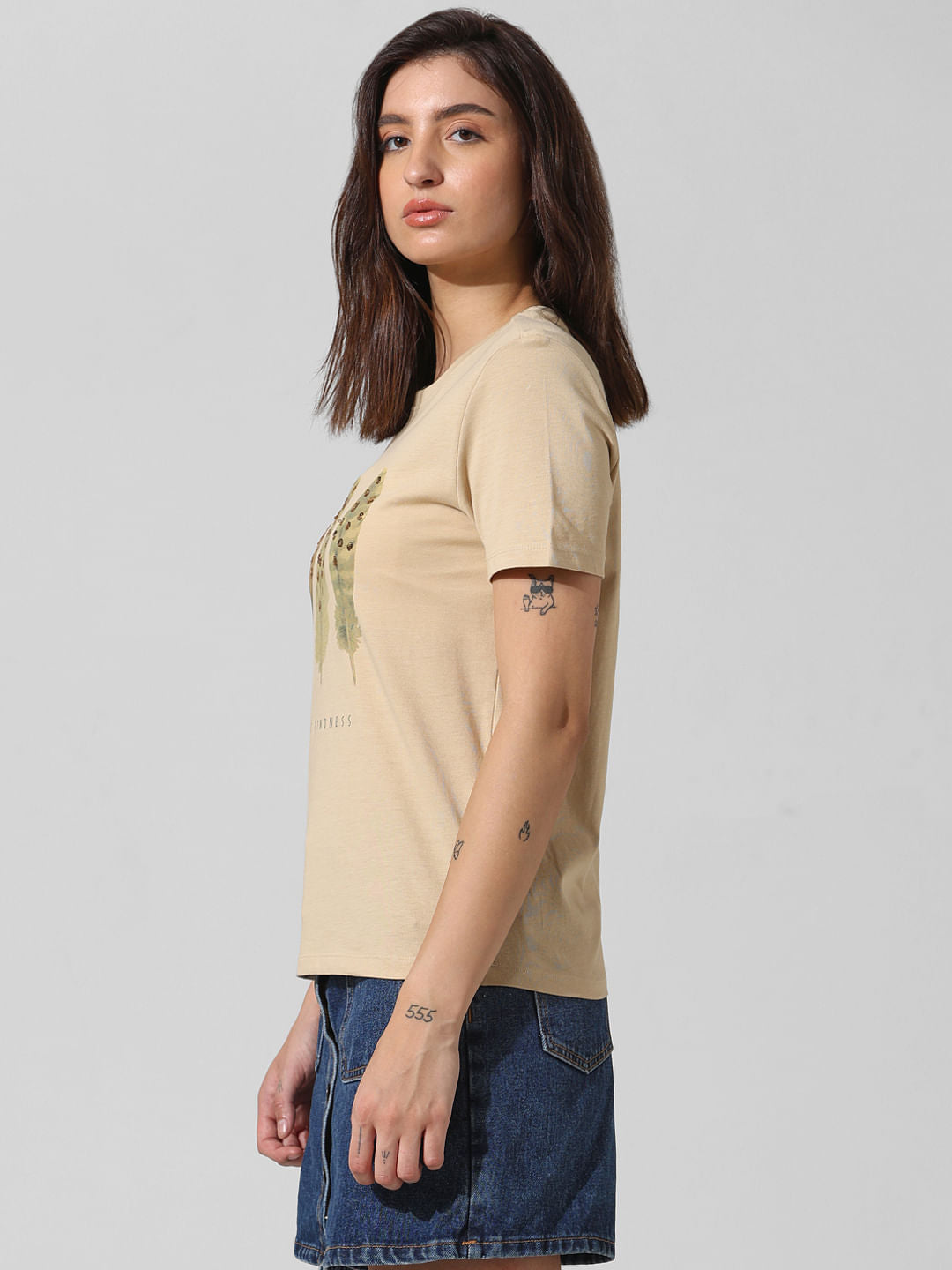 Beige Sequin Printed T-Shirt