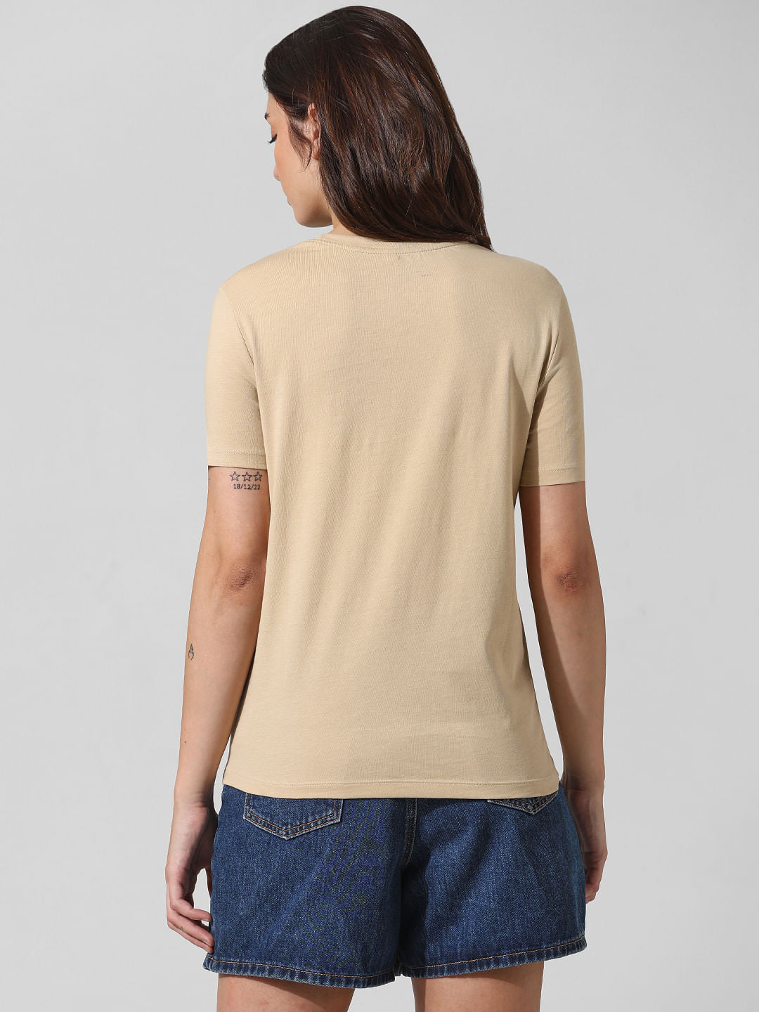 Beige Sequin Printed T-Shirt