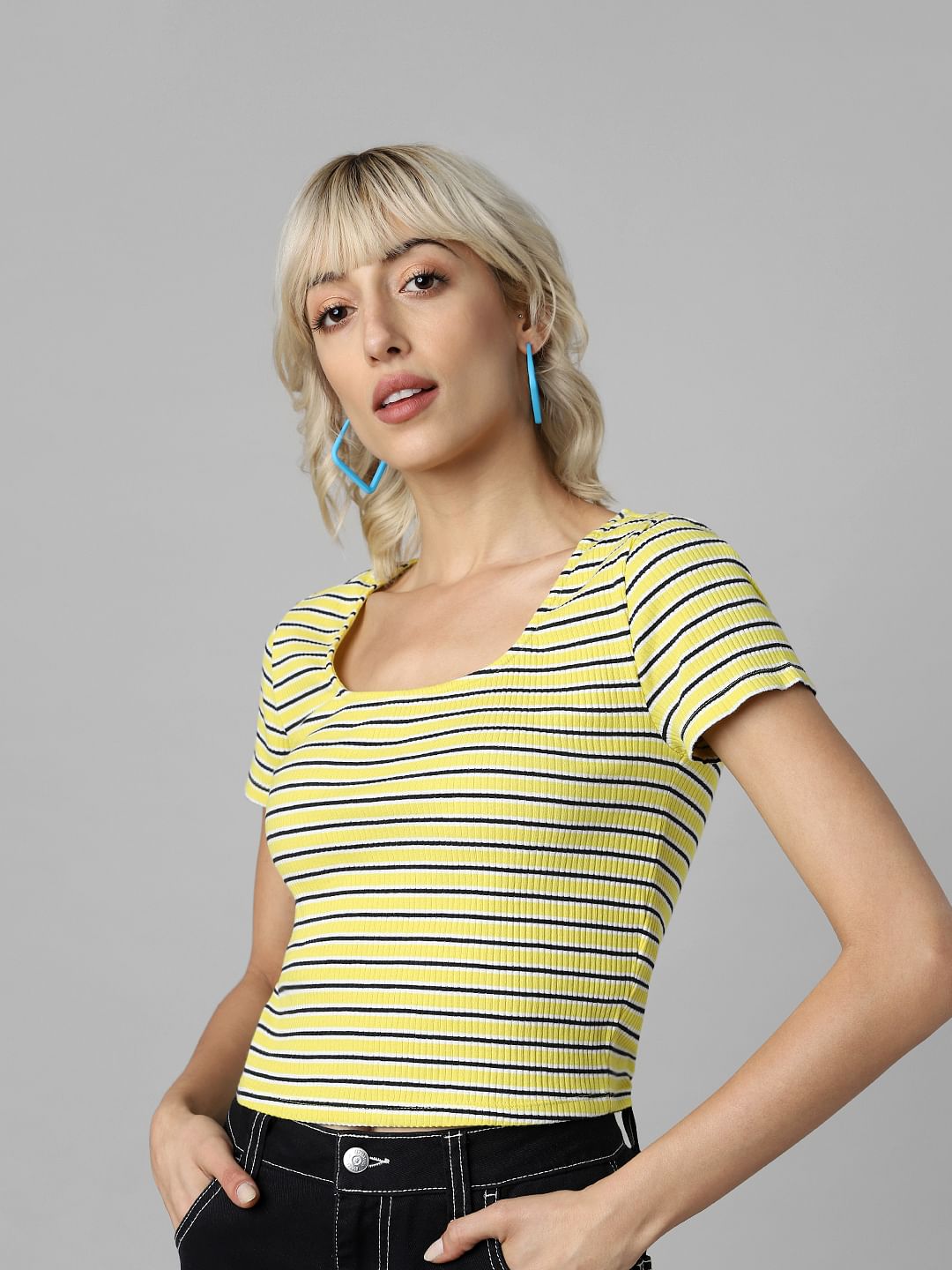 Yellow Striped Cropped T-Shirt