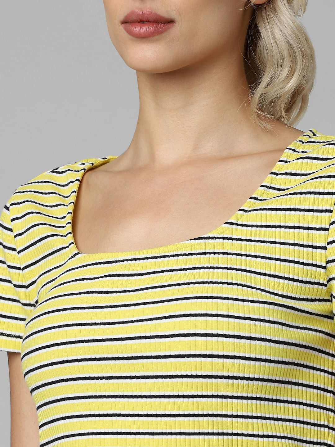 Yellow Striped Cropped T-Shirt