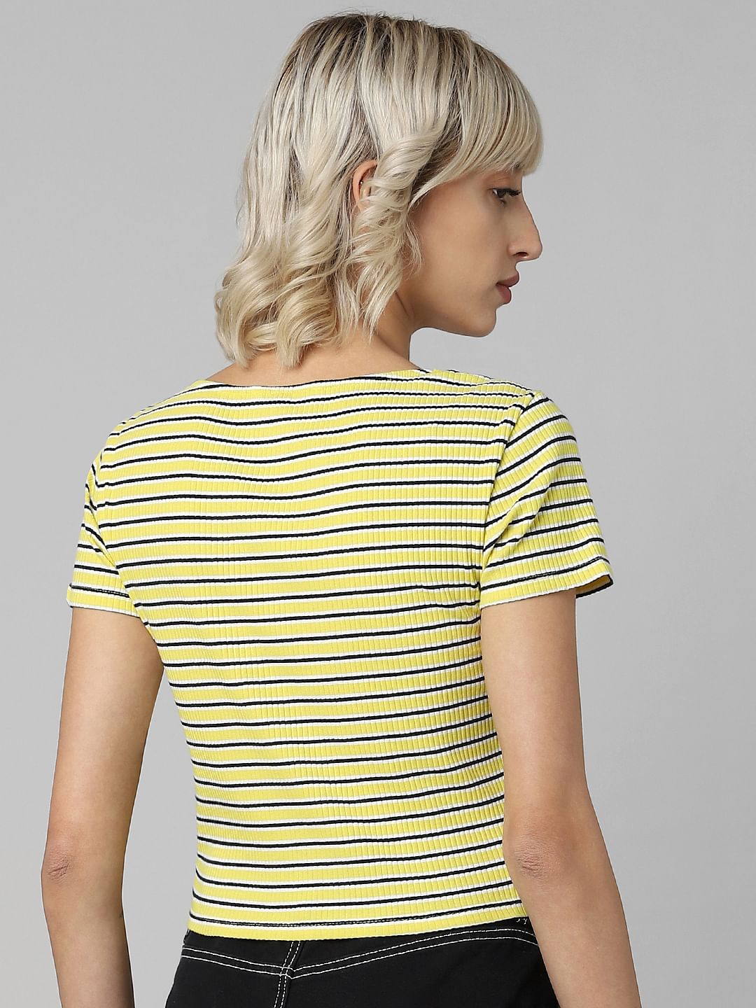 Yellow Striped Cropped T-Shirt