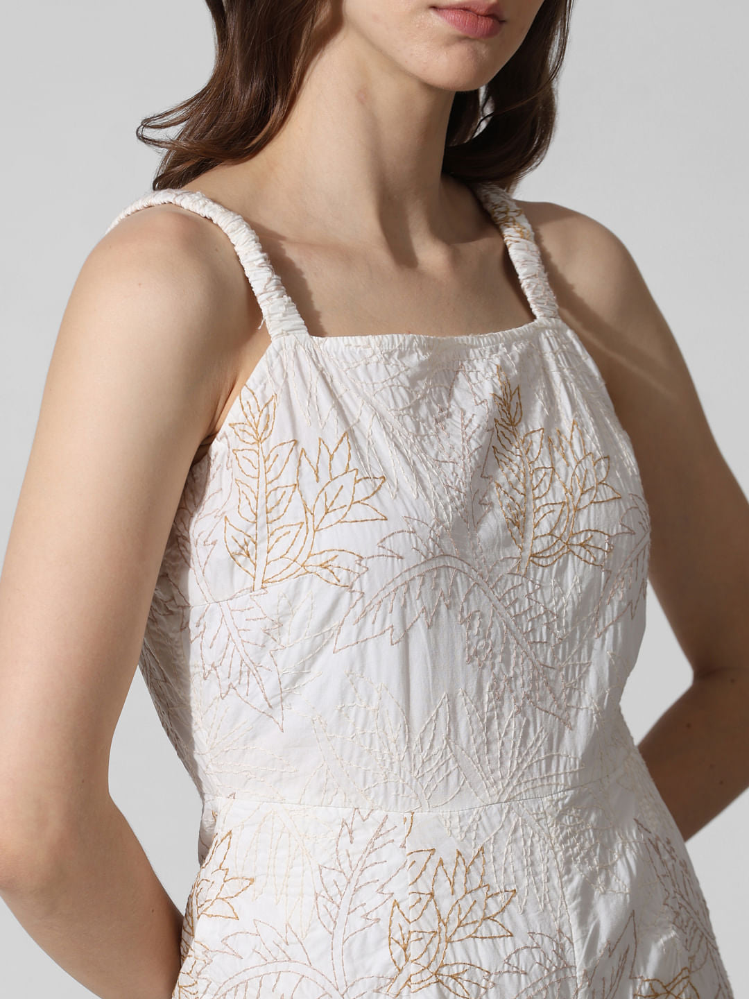White Embroidered Cotton Jumpsuit