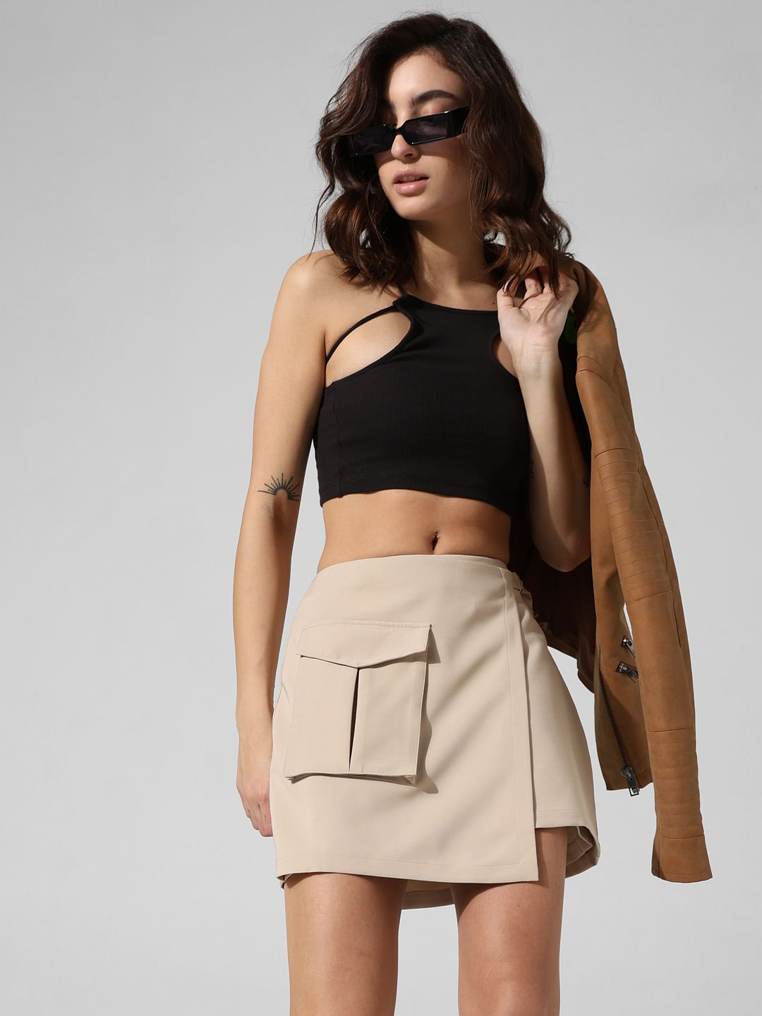 Beige High Rise Skorts