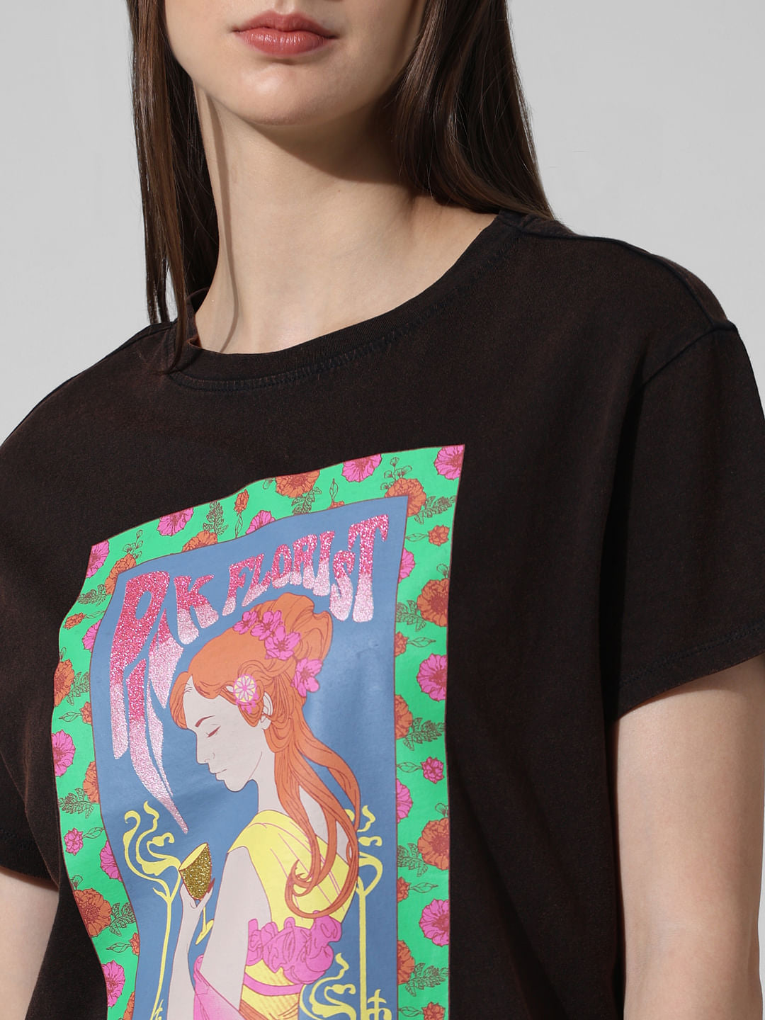 Black Printed Washed T-Shirt