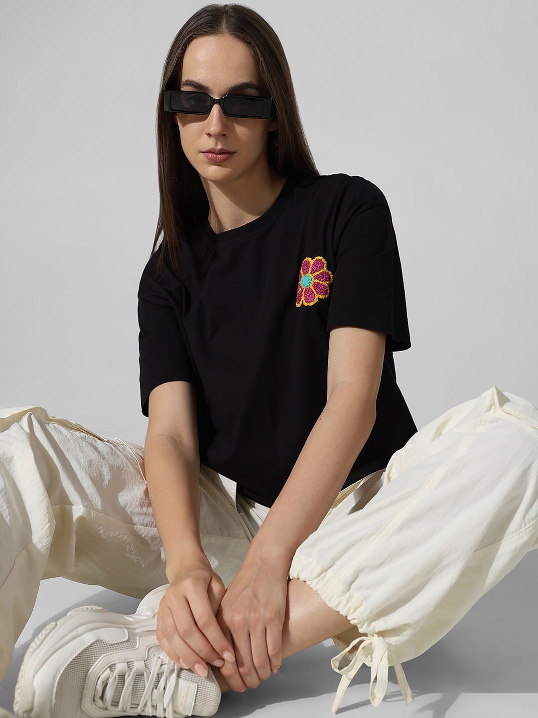 Black Applique Detail T-Shirt