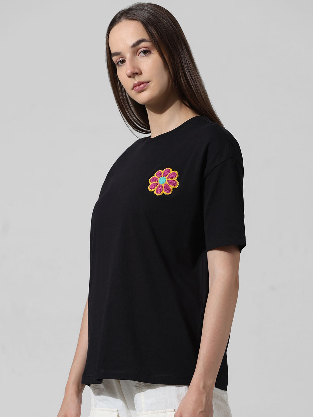 Black Applique Detail T-Shirt