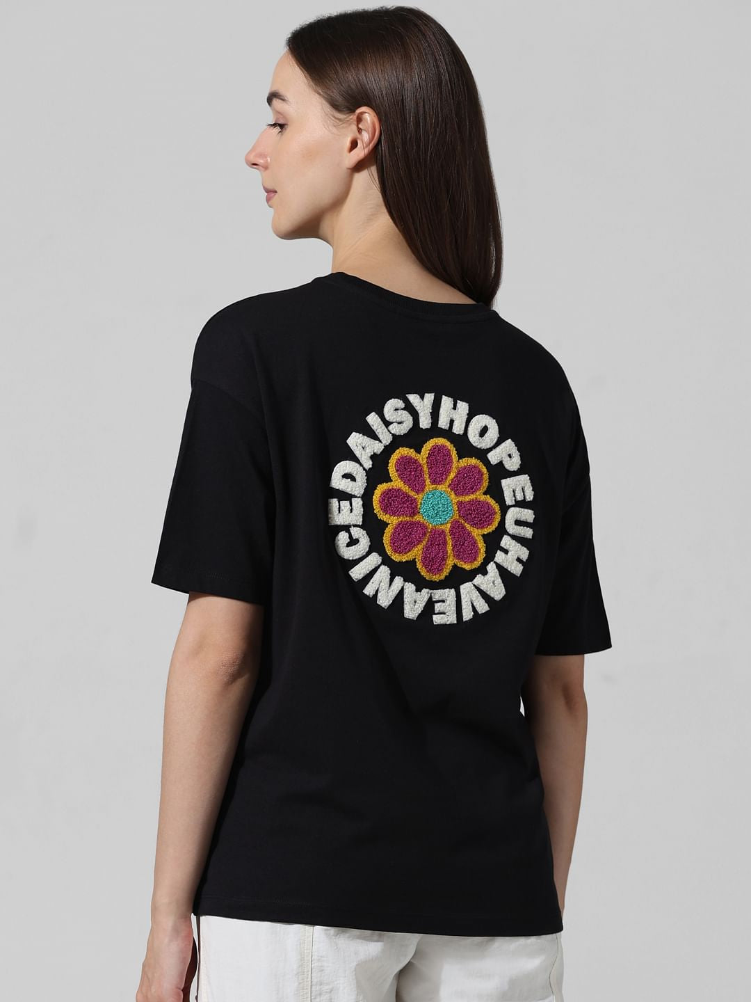 Black Applique Detail T-Shirt