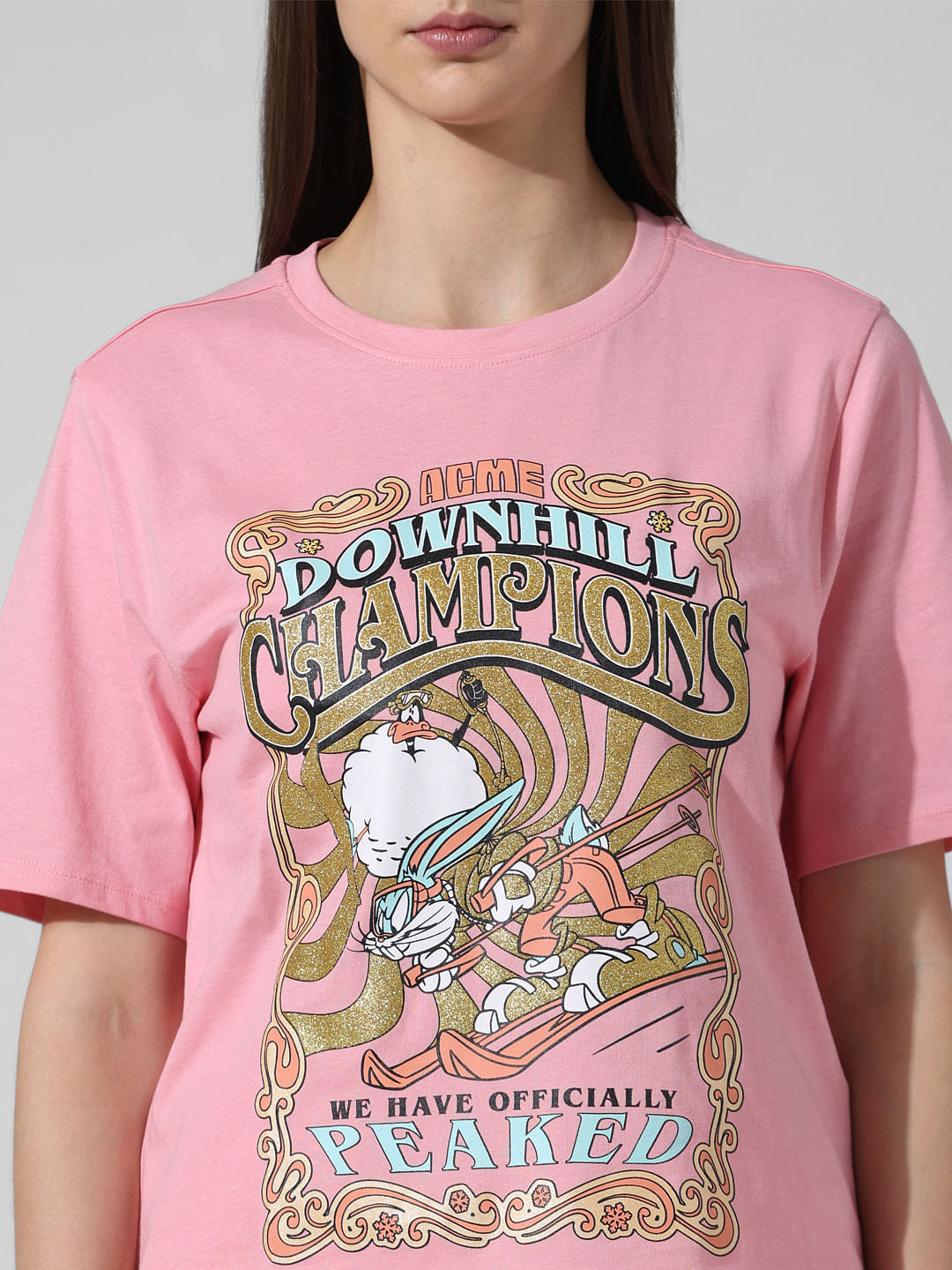 Only X Looney Tunes Pink Printed T-Shirt