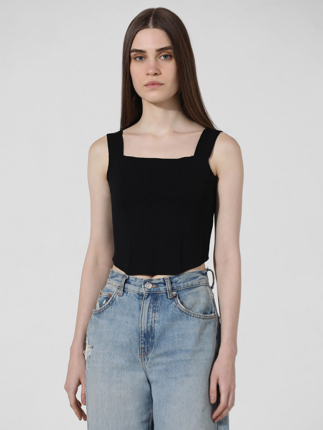 Black Fine Knit Corset Top