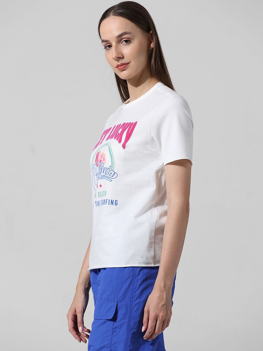 White Printed Cotton T-Shirt