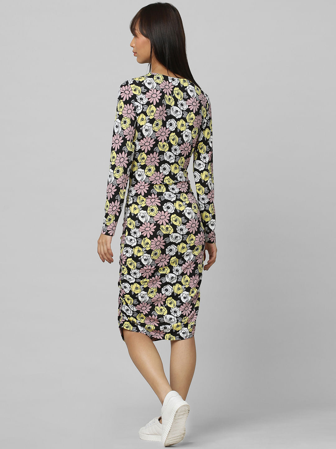 Navy Floral Cut-Out Bodycon Dress