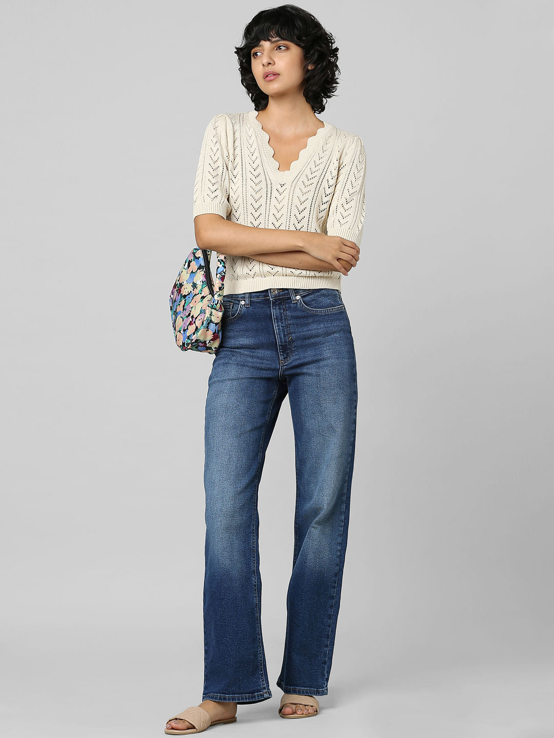 Beige Structured Knit Pullover