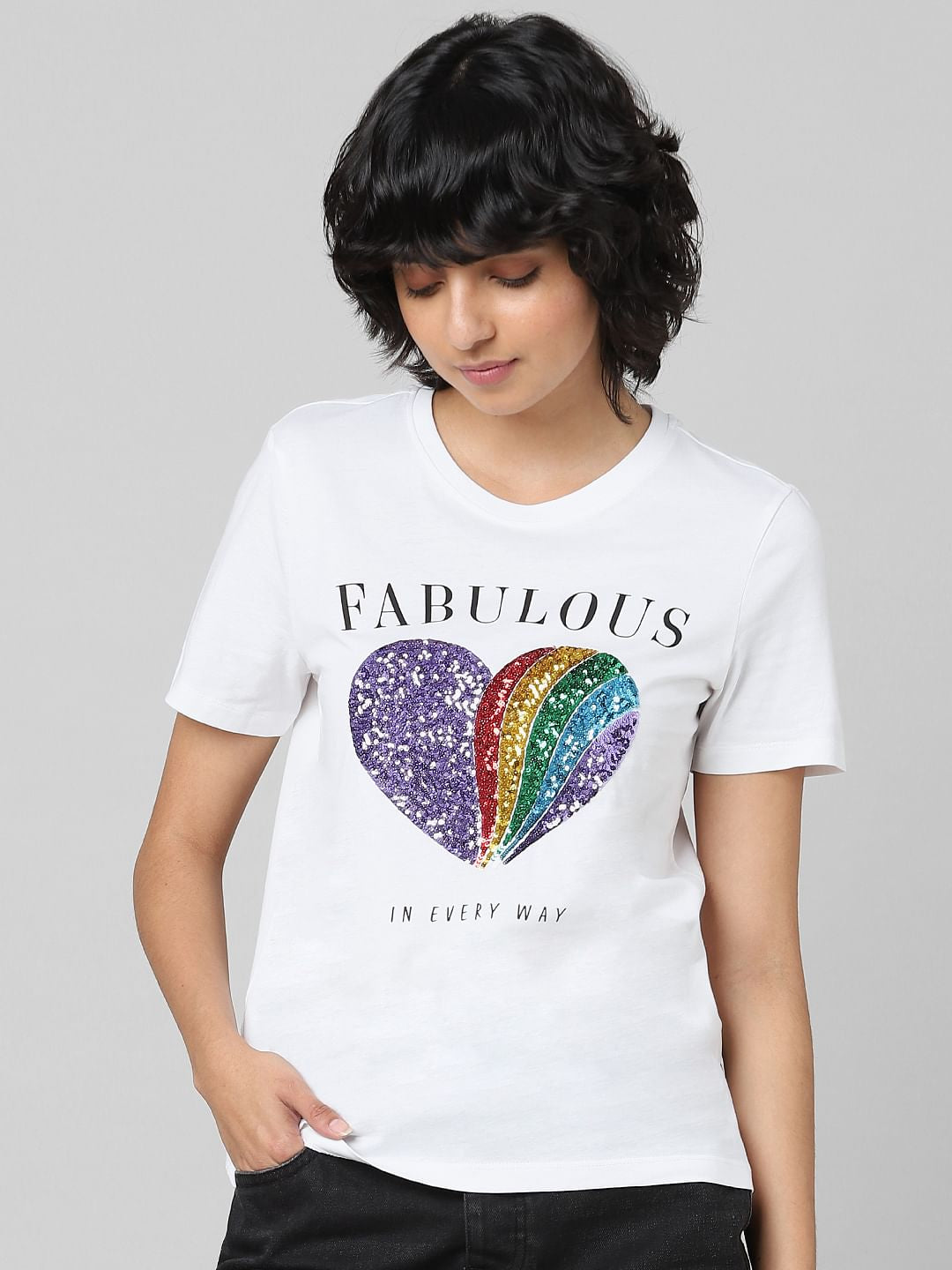 White Sequin Print T-Shirt
