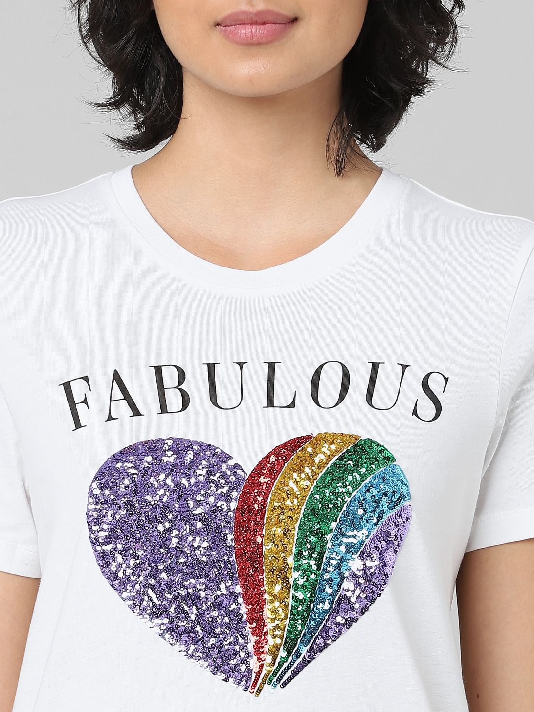 White Sequin Print T-Shirt