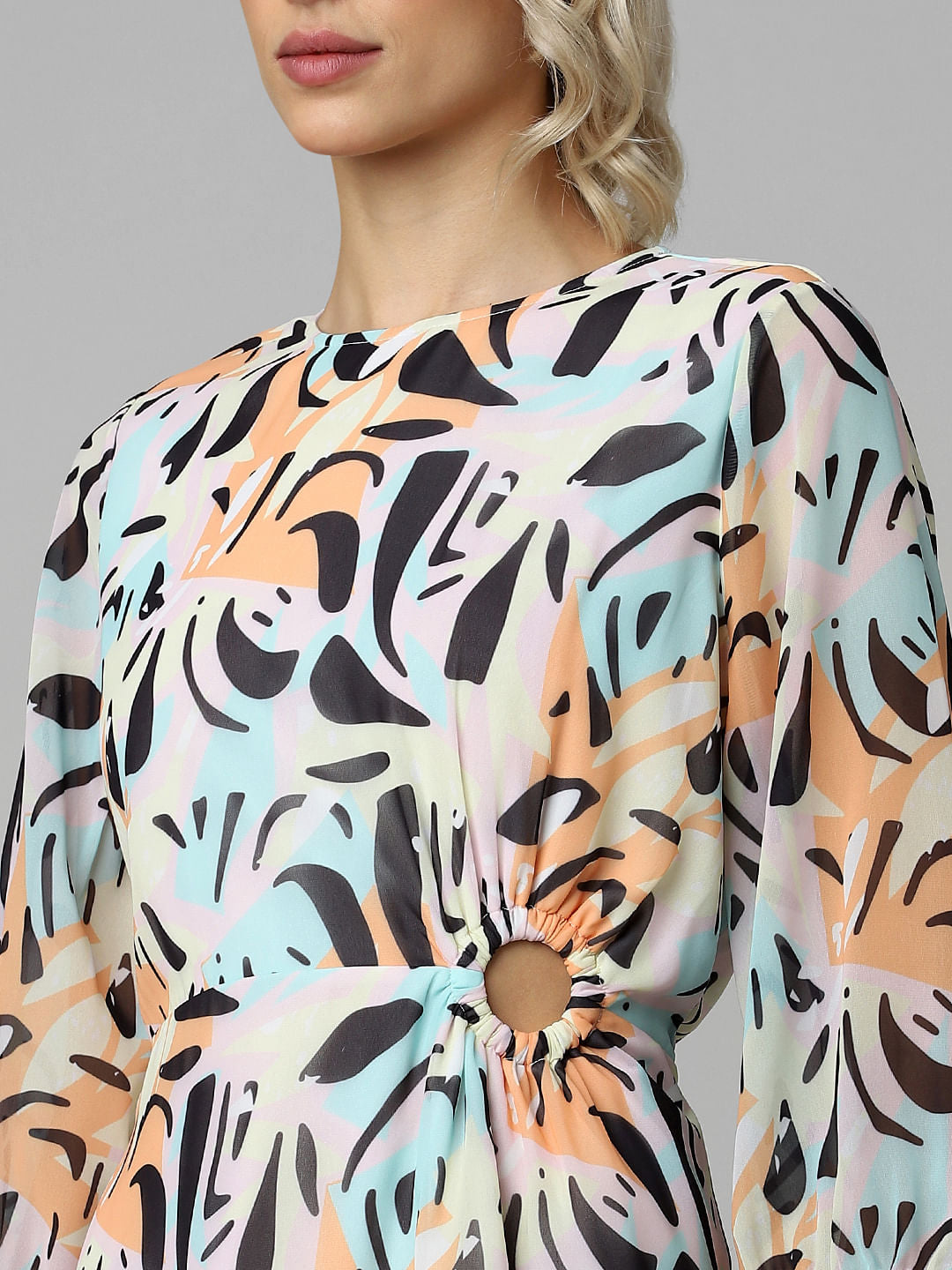 Pink Abstract Print Cut-Out Dress